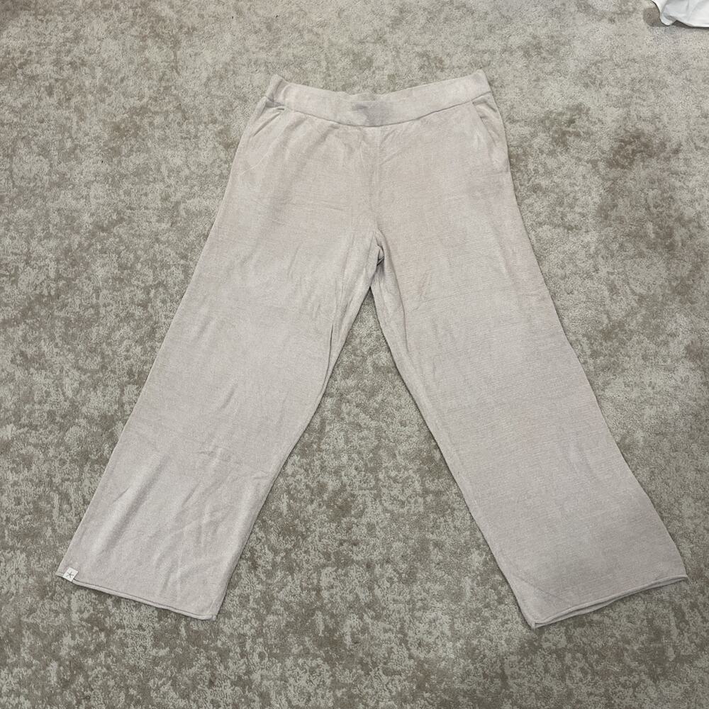 Barefoot Dreams CozyChic Ultra Lite Ribbed Pants Beige Wide Leg Womens Size L